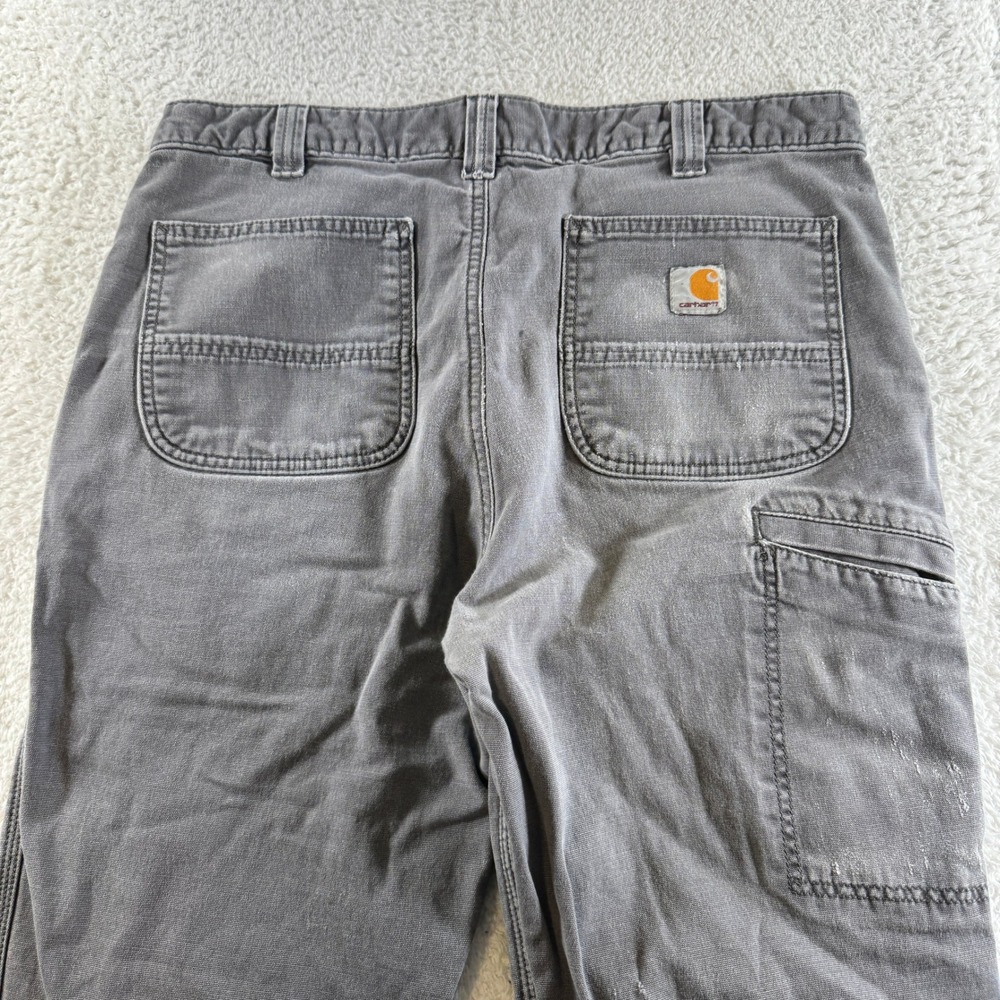 Carhartt Size 36x30 Relaxed Fit Carpenter Gray Grey Fleece Lined Chino Pants - Picture 2 of 11